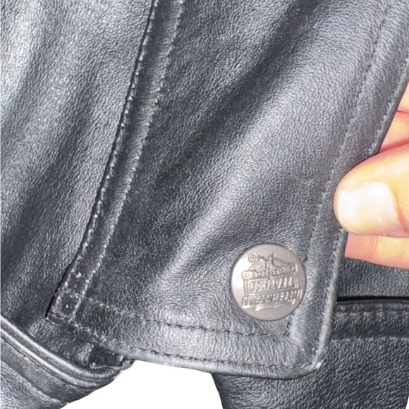 Interstate  Motorcycle Jacket Mens L Buffalo Leather USA Flag Eagle Patches - Picture 6 of 11